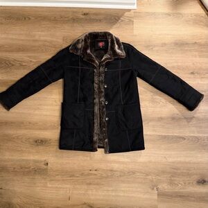 Gallery Faux Shearling Lined Coat Black Petite